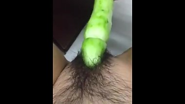 Masturbating using a big homemade sexy vegitable cock