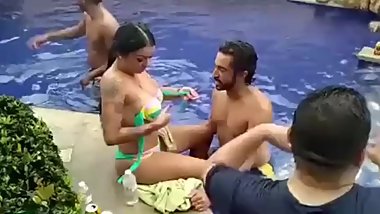 Boob sucking in pool