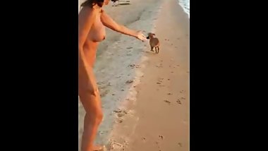 Dog is playing with aunty's panty