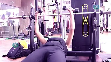 Desi indian dark armpit flash during dumbbell exercize